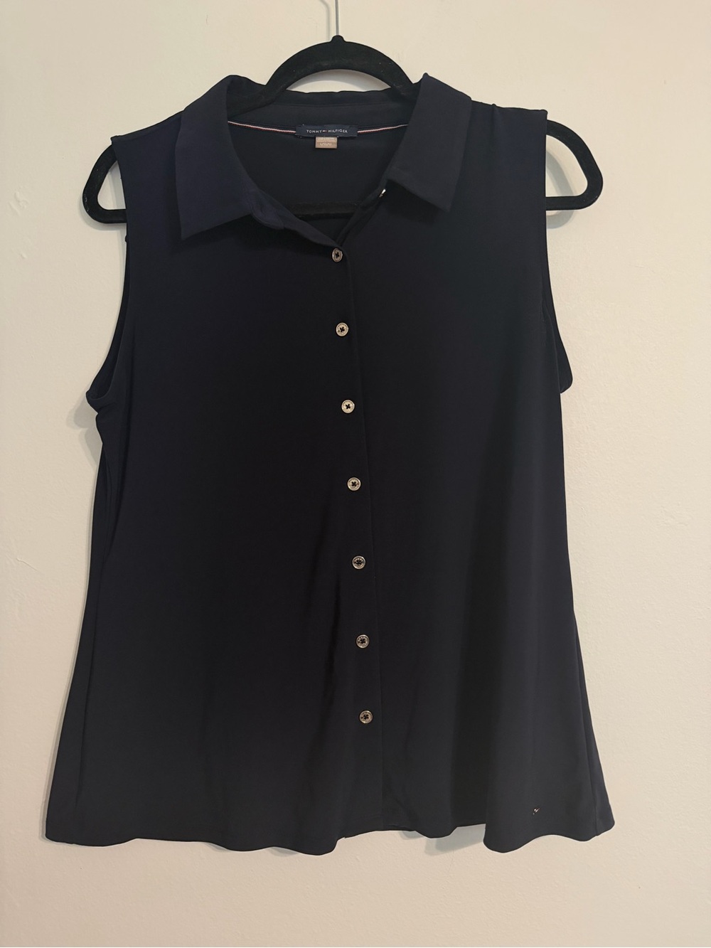 Tommy Hilfiger Navy Sleeveless Button-Down Collared Muscle Tee